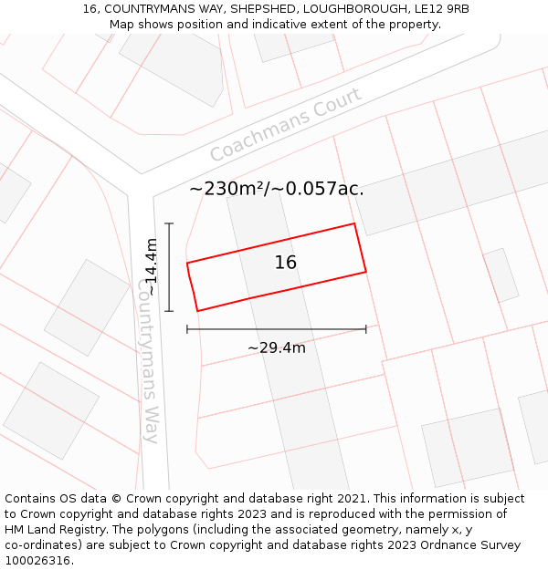 16, COUNTRYMANS WAY, SHEPSHED, LOUGHBOROUGH, LE12 9RB: Plot and title map