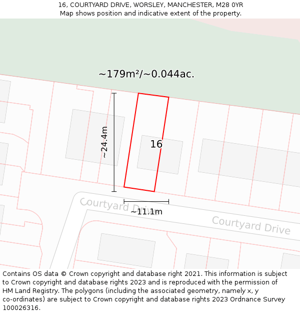 16, COURTYARD DRIVE, WORSLEY, MANCHESTER, M28 0YR: Plot and title map