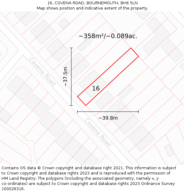 16, COVENA ROAD, BOURNEMOUTH, BH6 5LN: Plot and title map