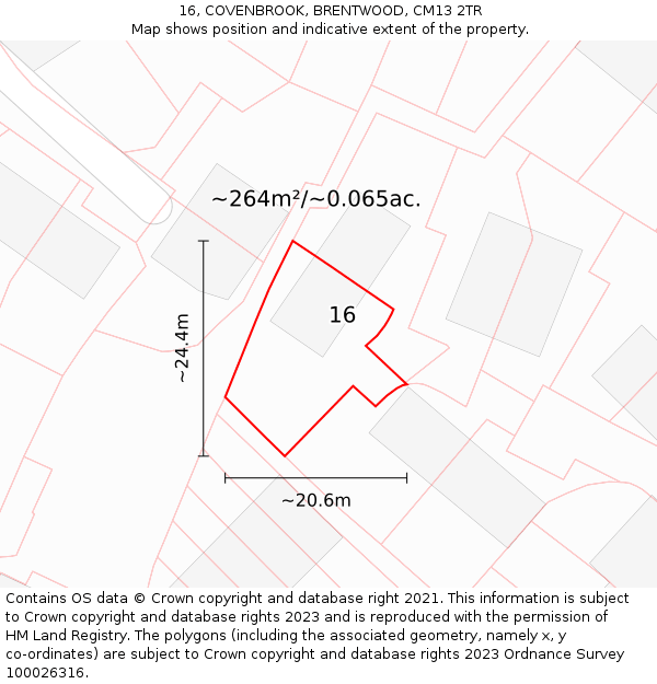 16, COVENBROOK, BRENTWOOD, CM13 2TR: Plot and title map