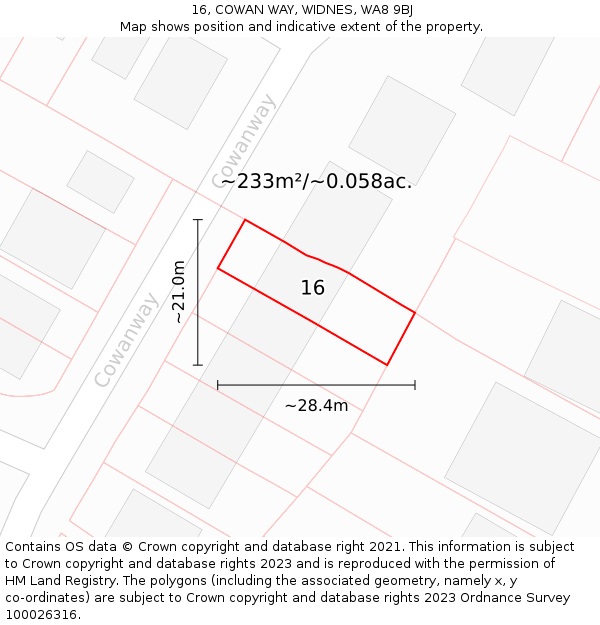 16, COWAN WAY, WIDNES, WA8 9BJ: Plot and title map