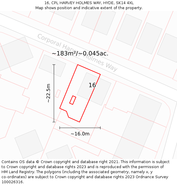 16, CPL HARVEY HOLMES WAY, HYDE, SK14 4XL: Plot and title map