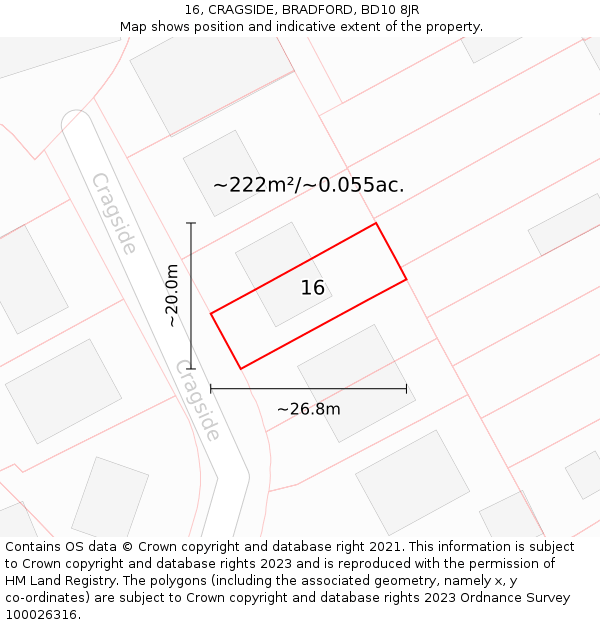 16, CRAGSIDE, BRADFORD, BD10 8JR: Plot and title map
