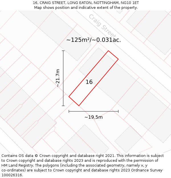 16, CRAIG STREET, LONG EATON, NOTTINGHAM, NG10 1ET: Plot and title map