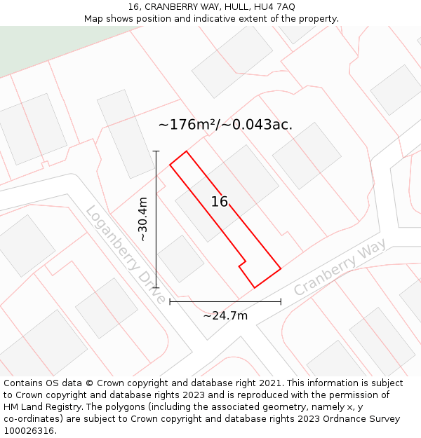 16, CRANBERRY WAY, HULL, HU4 7AQ: Plot and title map