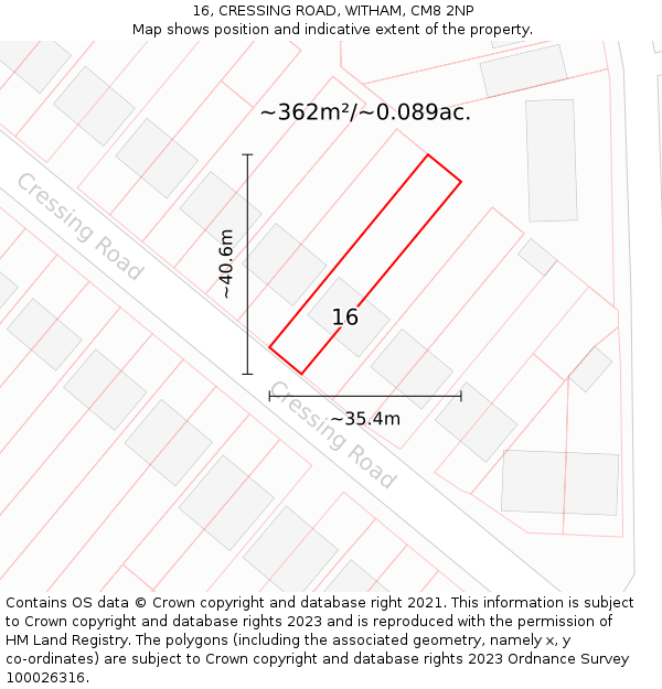 16, CRESSING ROAD, WITHAM, CM8 2NP: Plot and title map