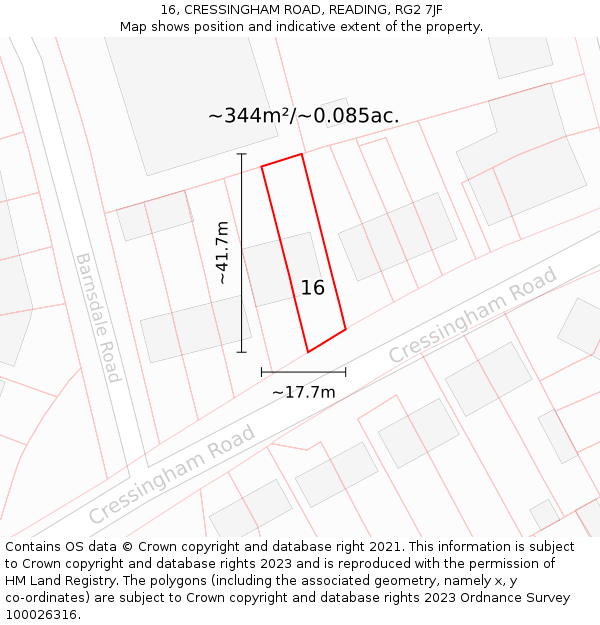 16, CRESSINGHAM ROAD, READING, RG2 7JF: Plot and title map