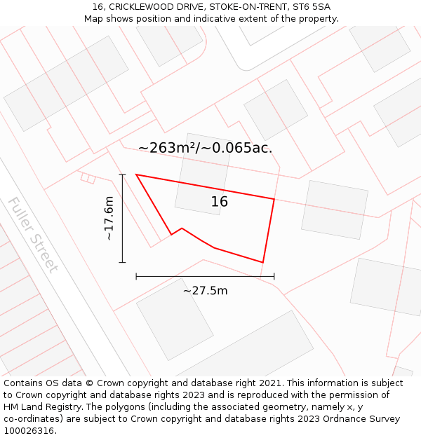 16, CRICKLEWOOD DRIVE, STOKE-ON-TRENT, ST6 5SA: Plot and title map