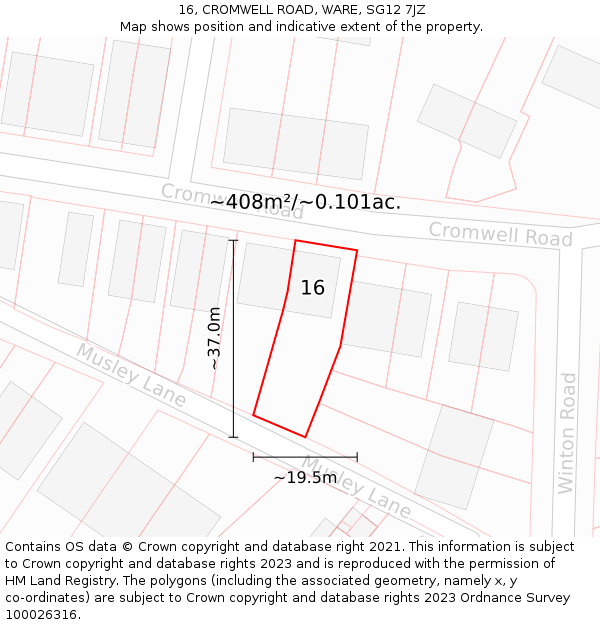 16, CROMWELL ROAD, WARE, SG12 7JZ: Plot and title map