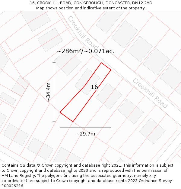 16, CROOKHILL ROAD, CONISBROUGH, DONCASTER, DN12 2AD: Plot and title map