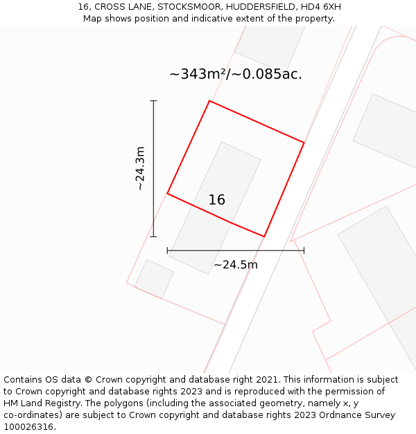 16, CROSS LANE, STOCKSMOOR, HUDDERSFIELD, HD4 6XH: Plot and title map