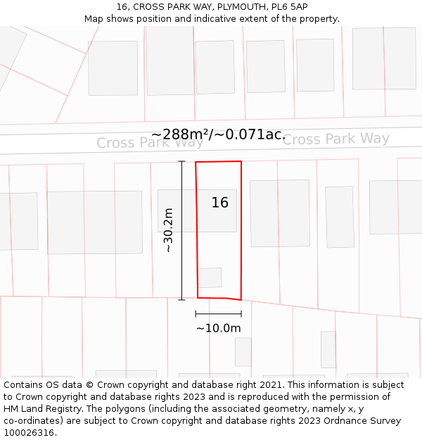 16, CROSS PARK WAY, PLYMOUTH, PL6 5AP: Plot and title map