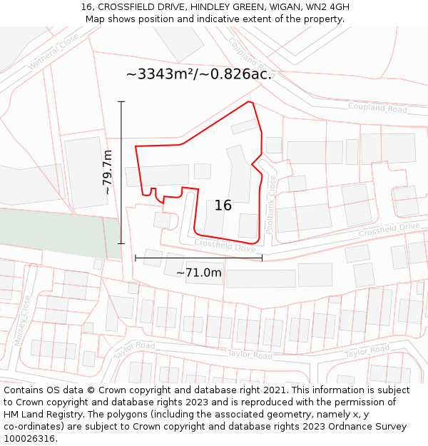 16, CROSSFIELD DRIVE, HINDLEY GREEN, WIGAN, WN2 4GH: Plot and title map