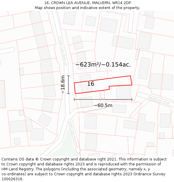 16, CROWN LEA AVENUE, MALVERN, WR14 2DP: Plot and title map