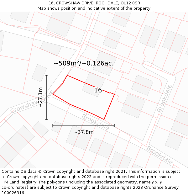 16, CROWSHAW DRIVE, ROCHDALE, OL12 0SR: Plot and title map