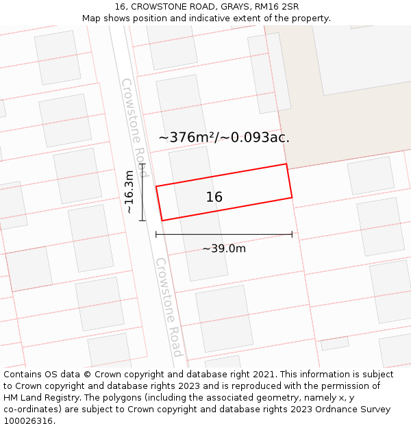 16, CROWSTONE ROAD, GRAYS, RM16 2SR: Plot and title map