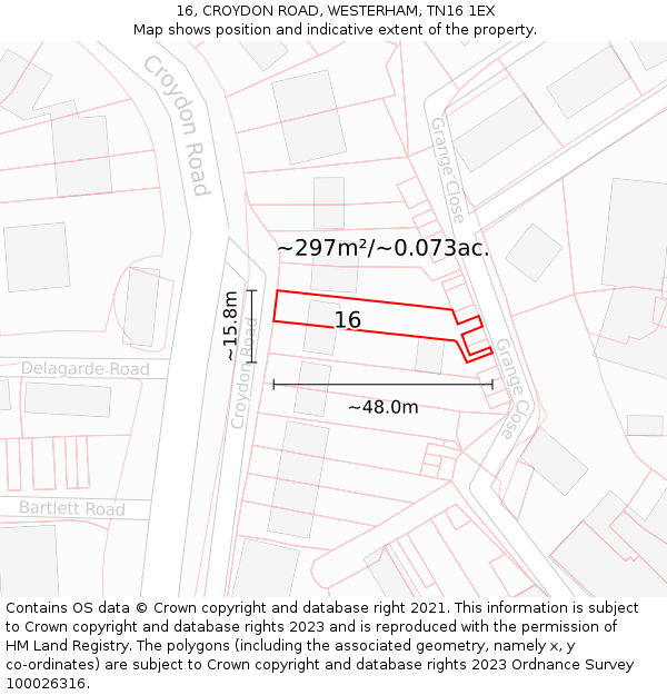 16, CROYDON ROAD, WESTERHAM, TN16 1EX: Plot and title map