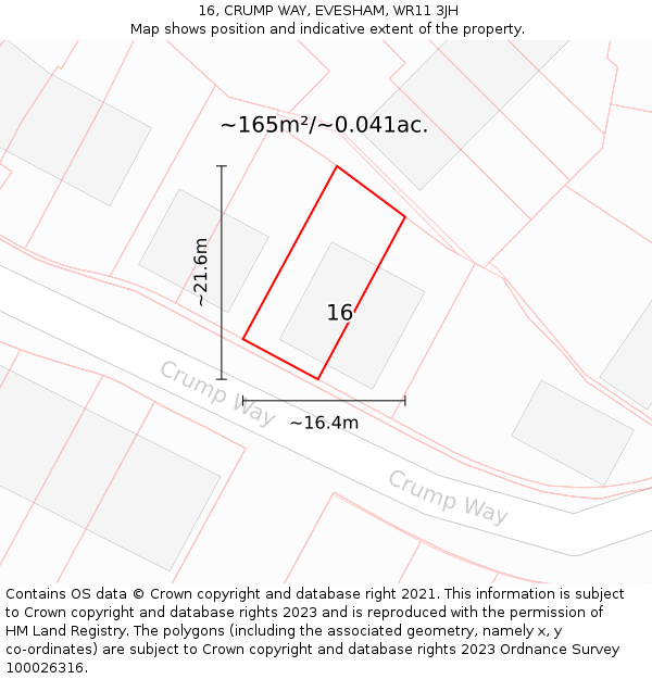 16, CRUMP WAY, EVESHAM, WR11 3JH: Plot and title map