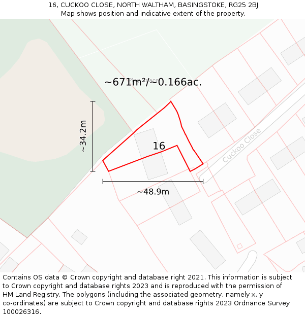 16, CUCKOO CLOSE, NORTH WALTHAM, BASINGSTOKE, RG25 2BJ: Plot and title map