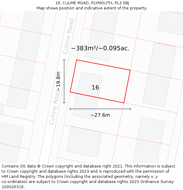 16, CULME ROAD, PLYMOUTH, PL3 5BJ: Plot and title map