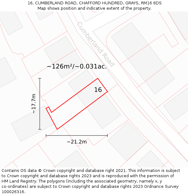 16, CUMBERLAND ROAD, CHAFFORD HUNDRED, GRAYS, RM16 6DS: Plot and title map