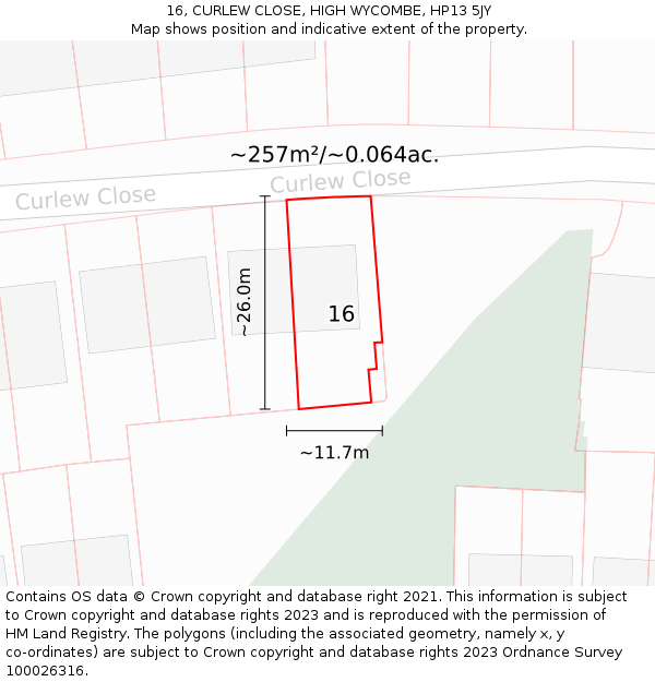 16, CURLEW CLOSE, HIGH WYCOMBE, HP13 5JY: Plot and title map