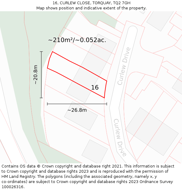 16, CURLEW CLOSE, TORQUAY, TQ2 7GH: Plot and title map