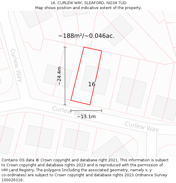 16, CURLEW WAY, SLEAFORD, NG34 7UD: Plot and title map