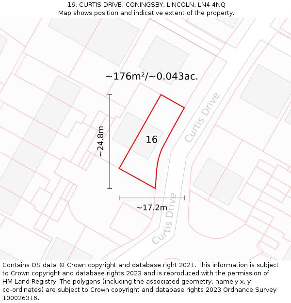 16, CURTIS DRIVE, CONINGSBY, LINCOLN, LN4 4NQ: Plot and title map