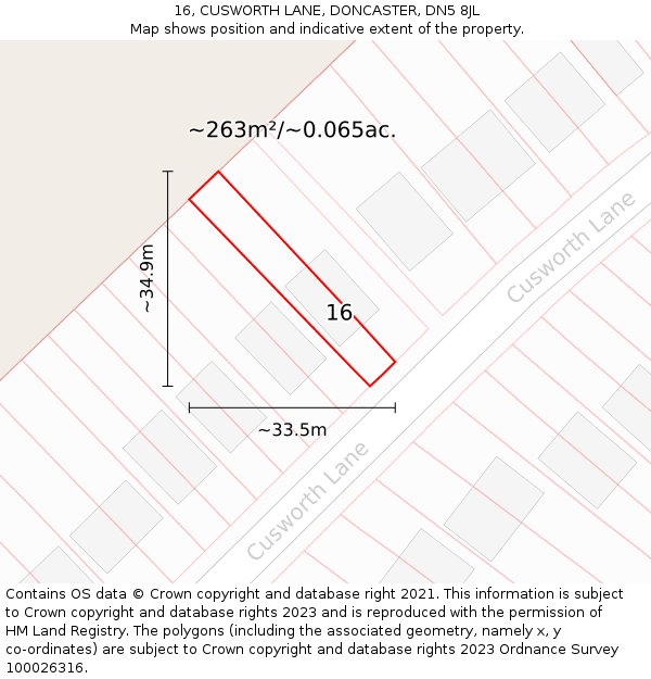 16, CUSWORTH LANE, DONCASTER, DN5 8JL: Plot and title map