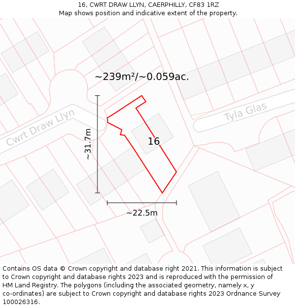 16, CWRT DRAW LLYN, CAERPHILLY, CF83 1RZ: Plot and title map