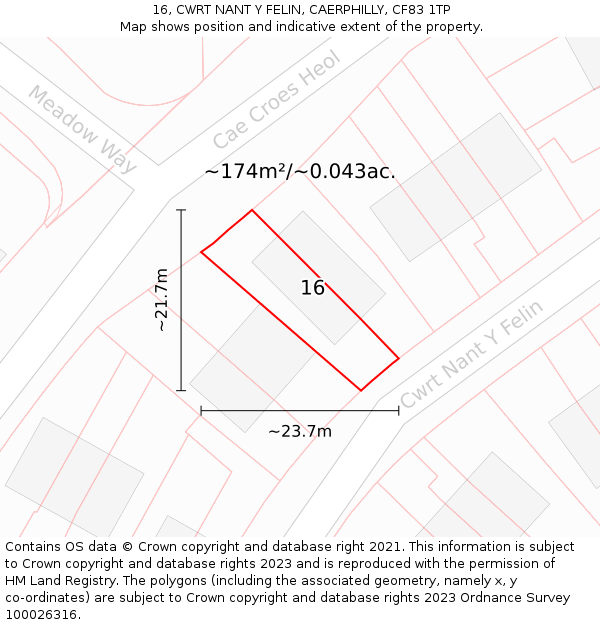 16, CWRT NANT Y FELIN, CAERPHILLY, CF83 1TP: Plot and title map