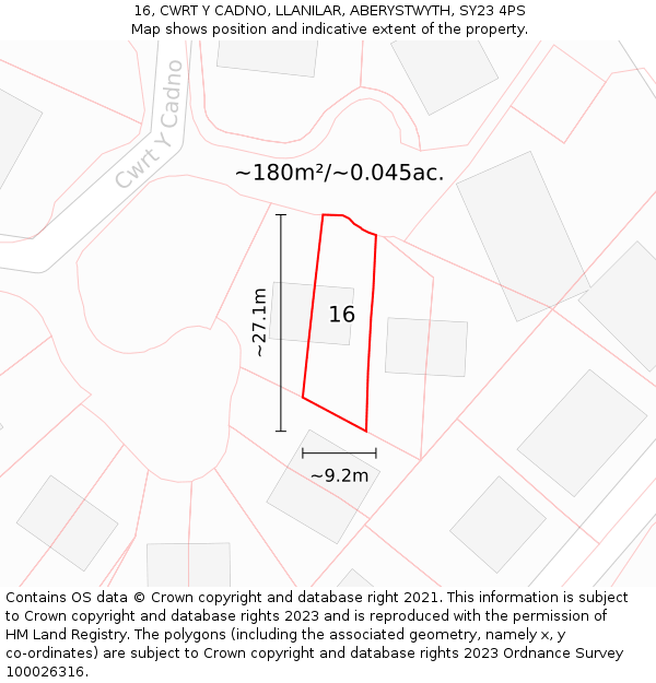 16, CWRT Y CADNO, LLANILAR, ABERYSTWYTH, SY23 4PS: Plot and title map