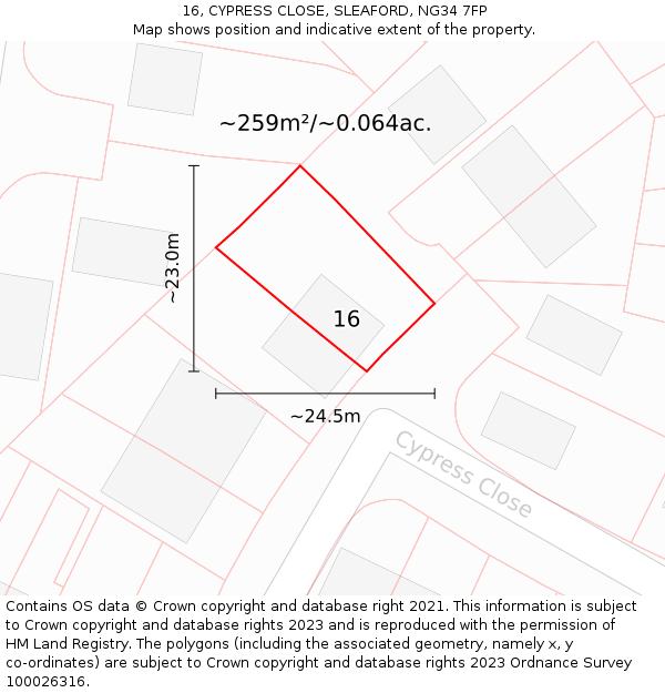 16, CYPRESS CLOSE, SLEAFORD, NG34 7FP: Plot and title map
