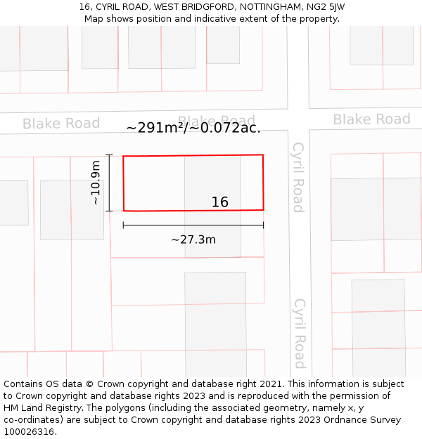 16, CYRIL ROAD, WEST BRIDGFORD, NOTTINGHAM, NG2 5JW: Plot and title map