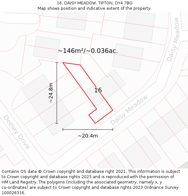 16, DAISY MEADOW, TIPTON, DY4 7BG: Plot and title map