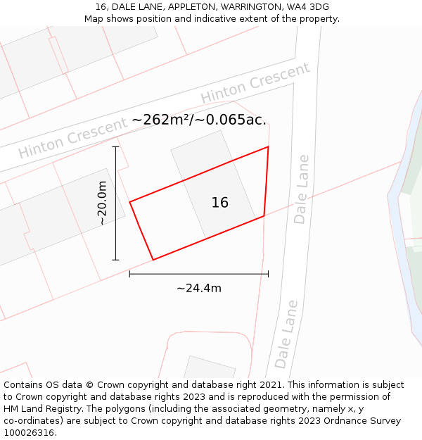 16, DALE LANE, APPLETON, WARRINGTON, WA4 3DG: Plot and title map