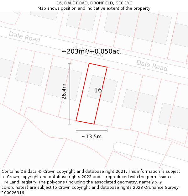 16, DALE ROAD, DRONFIELD, S18 1YG: Plot and title map