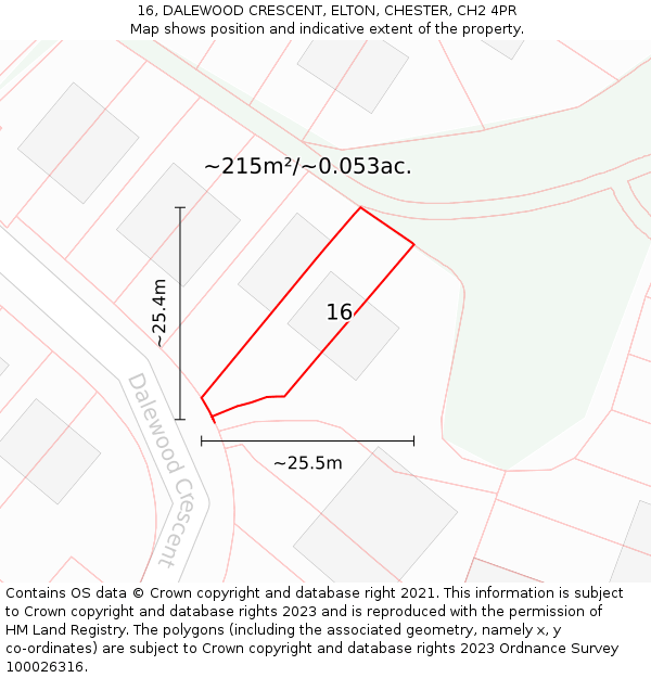 16, DALEWOOD CRESCENT, ELTON, CHESTER, CH2 4PR: Plot and title map