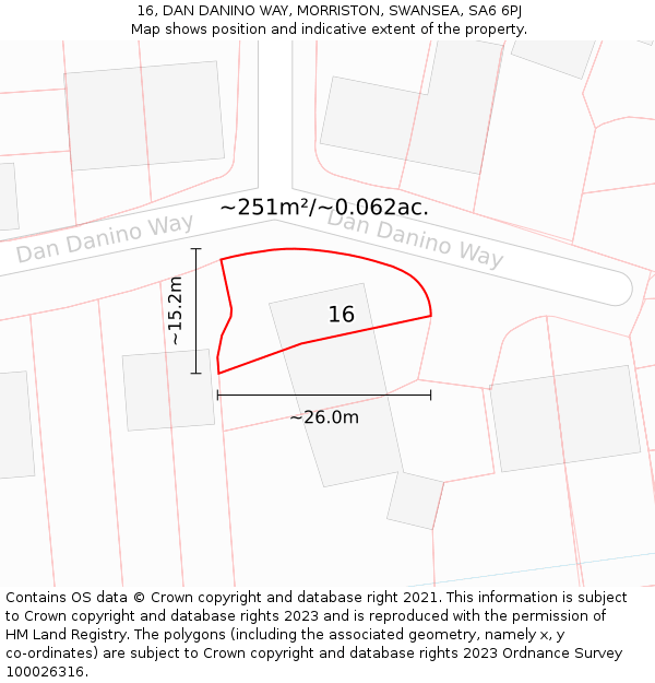 16, DAN DANINO WAY, MORRISTON, SWANSEA, SA6 6PJ: Plot and title map