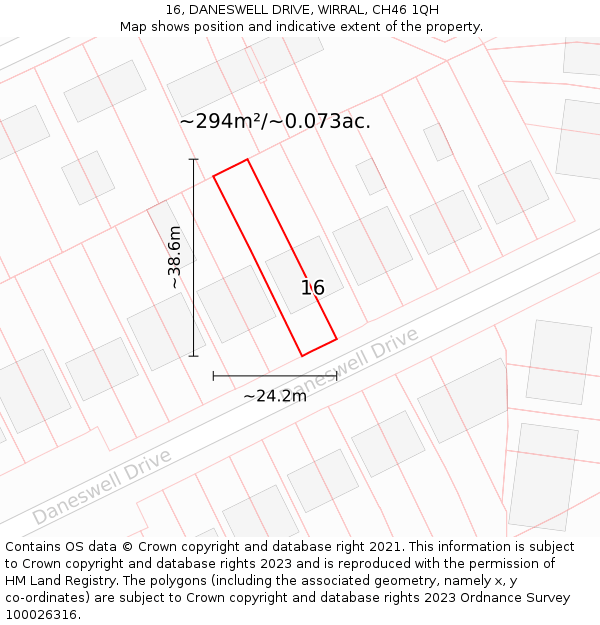 16, DANESWELL DRIVE, WIRRAL, CH46 1QH: Plot and title map