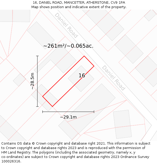 16, DANIEL ROAD, MANCETTER, ATHERSTONE, CV9 1PA: Plot and title map