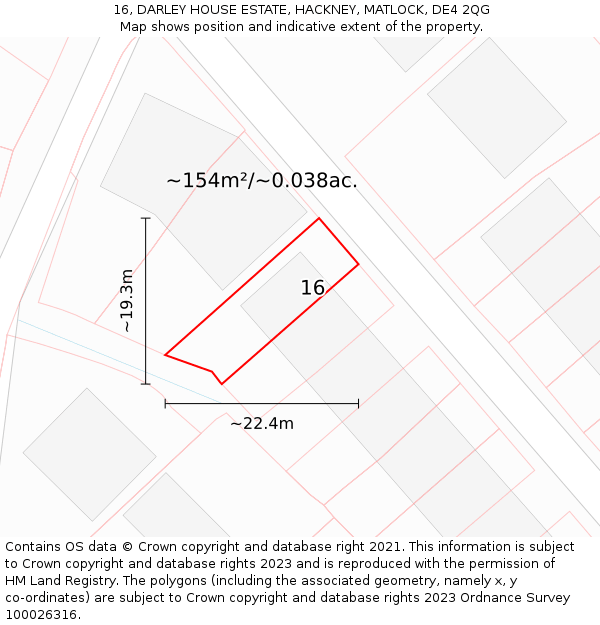 16, DARLEY HOUSE ESTATE, HACKNEY, MATLOCK, DE4 2QG: Plot and title map