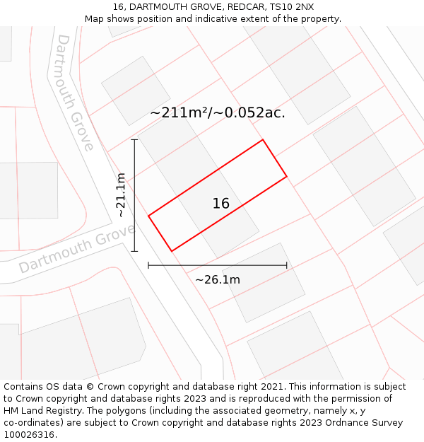 16, DARTMOUTH GROVE, REDCAR, TS10 2NX: Plot and title map