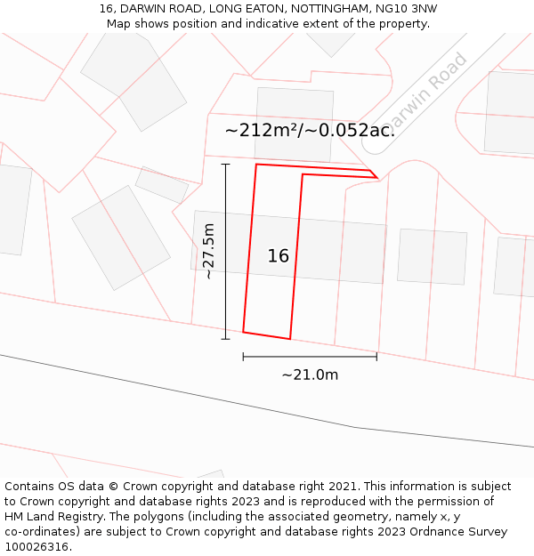 16, DARWIN ROAD, LONG EATON, NOTTINGHAM, NG10 3NW: Plot and title map