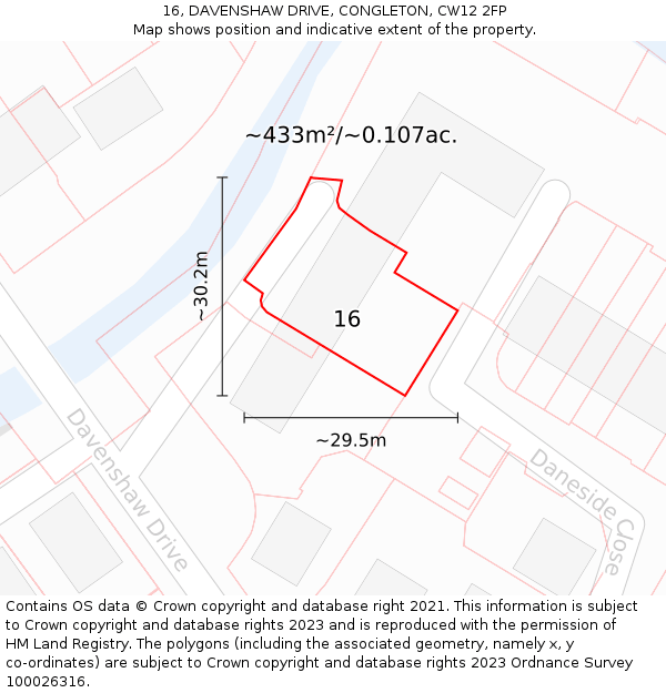 16, DAVENSHAW DRIVE, CONGLETON, CW12 2FP: Plot and title map