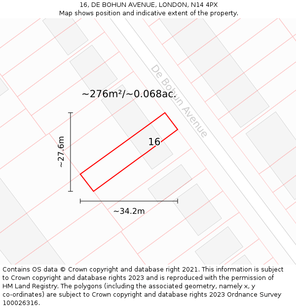 16, DE BOHUN AVENUE, LONDON, N14 4PX: Plot and title map