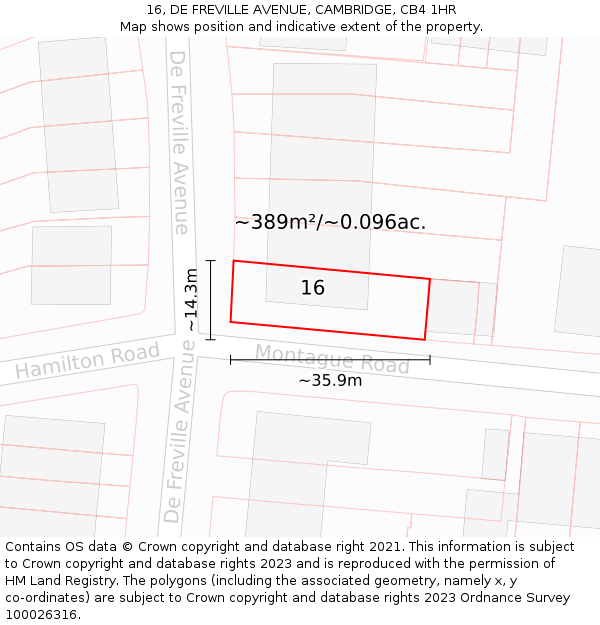 16, DE FREVILLE AVENUE, CAMBRIDGE, CB4 1HR: Plot and title map