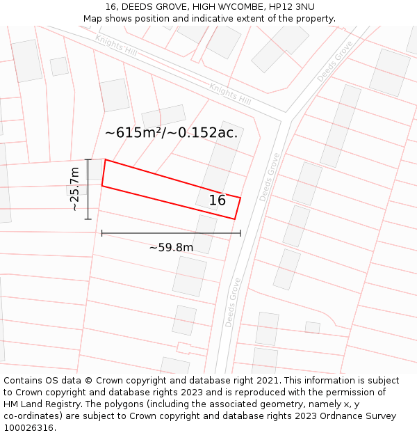 16, DEEDS GROVE, HIGH WYCOMBE, HP12 3NU: Plot and title map