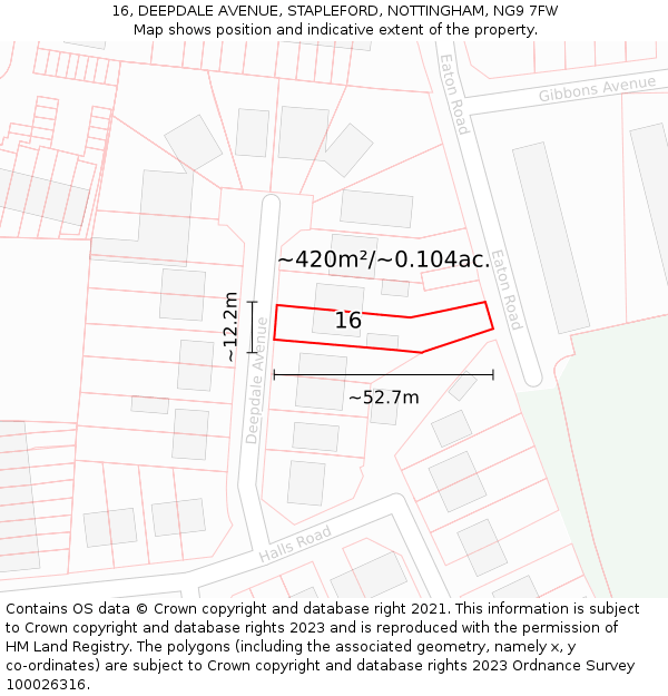 16, DEEPDALE AVENUE, STAPLEFORD, NOTTINGHAM, NG9 7FW: Plot and title map